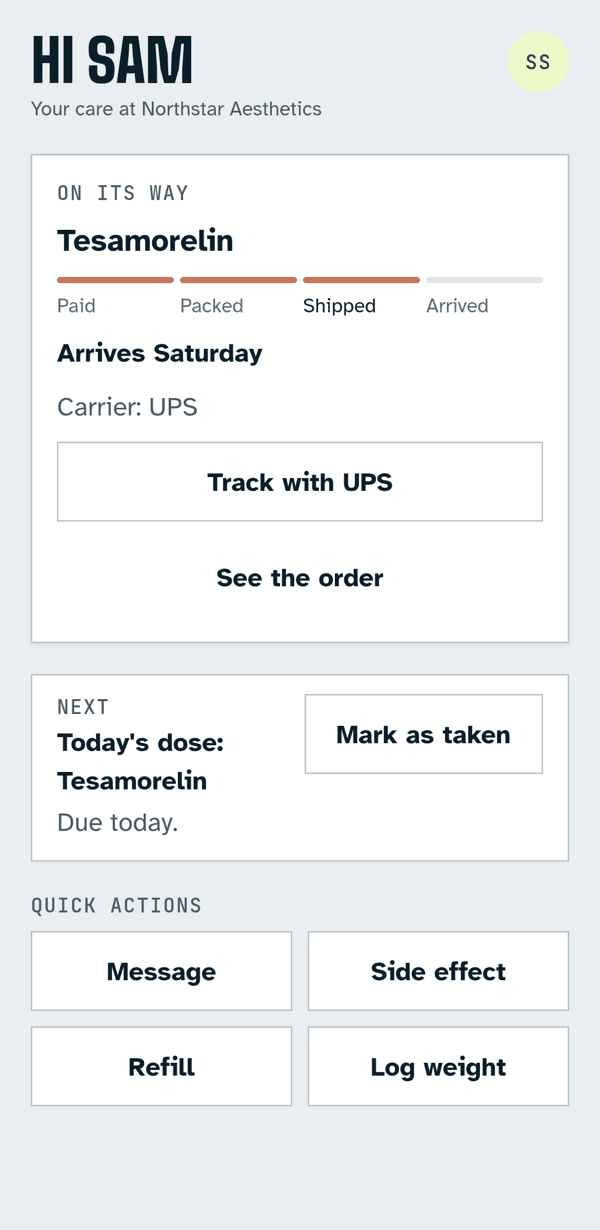 The patient app with an order on its way