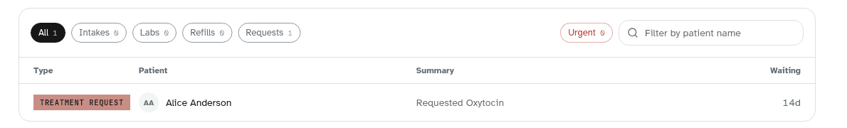 The review list with one request waiting